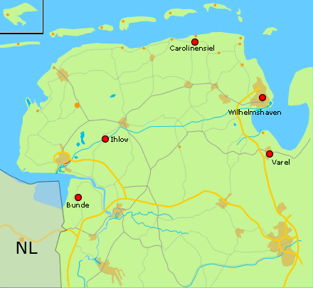 Karte mit der Lage der Orte mit Gästehäusern / Jugendgästehäusern