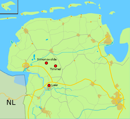 Ostfrieslandkarte mit Lage der Heuhotels - bitte Orte anklicken